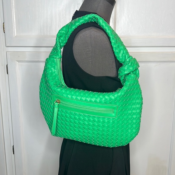 ⚡️SONDRA ROBERTS SQUARED springtime Jade Green woven weave Knot bag purse EUC - Picture 1 of 16